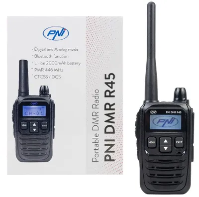 Immagine prodotto di Trasmettitore radio portatile PNI DMR R45, digitale e analogico, 446 MHz, 16 canali digitali e 99 canali analogici