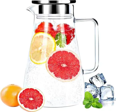 Produktbild von Hitzebeständiger Glaskrug - Wasserkaraffe mit Deckel - 1800 ml