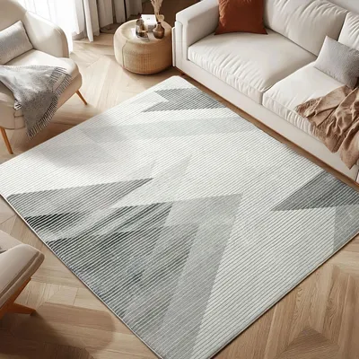 Obrázek produktu pro Moderní abstraktní koberec do obývacího pokoje a ložnice, geometrický design, šedá/bílá barva, rozměry 80x120 cm