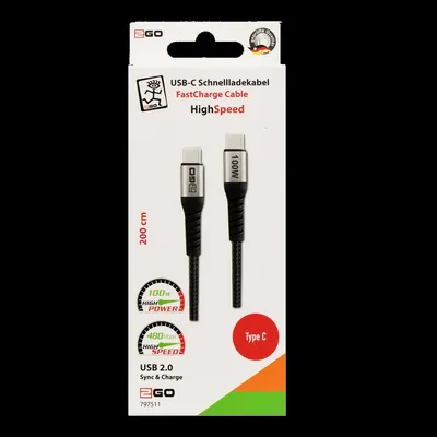 Produktbild von 2GO Schnellladekabel USB-C  100W  2m