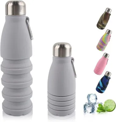 Produktbild von Opvouwbare Sportbecher, 550 ml, tragbar, wasserdicht und spurenfrei, ideal für Reisen, Sport und Outdoor-Aktivitäten (grau)