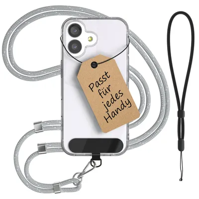 Produktbild von EAZY CASE Handykette Universal für jedes Smartphone, Handyband zum Umhängen mit kleinerem Einlege-Pad, Crossbody Kette in Silber