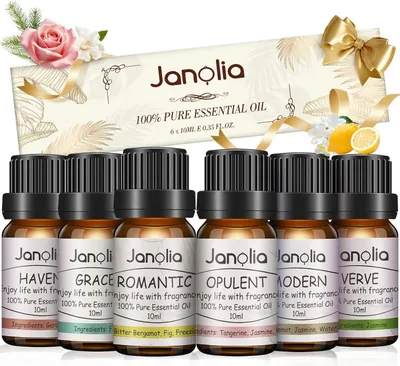 Obrázok produktu pre Sada esenciálnych olejov Janolia - prírodné vonné oleje pre difuzér a zvlhčovač vzduchu, darčeková sada čistých vonných olejov pre domácnosť, kanceláriu a kúpele, hotelové popoludnie