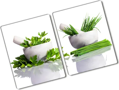 Produktbild von Tulup Glas Herdabdeckplatte - 2x40x52 cm - Glaskeramikkochfeld-Abdeckung Spritzschutz Glasabdeckplatte Kochplattenabdeckung und Schneidebrett - Zweiteilig - Blumen & Pflanzen - Kräuter - Grün