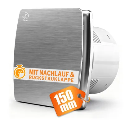 Produktbild von 150mm Badlüfter Leiser Wandventilator 18W ≤35db, Kräftiger 240m³/h mit Nachlauf - Funktion, Rücklaufklappe Lüfter für Küche Bad WC, Silber