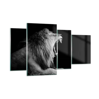 Produktbild von Bilder auf glas - 4 Teile - Löwe Gähnen Schwarz und Weiß - 120x70cm - Glasbilder - Wandbilder - Bilder - Wanddekoration aus Glas - Glas Bilder - Wandbild auf Glas - GDL120x70-4252