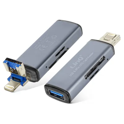Immagine prodotto di lettore di schede 2-in-1 Lightning / USB plug SD / Micro-SD, LinQ - Grigio