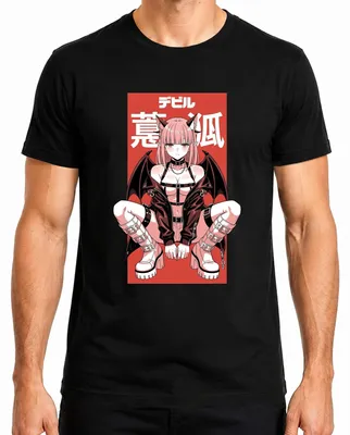 Imagen del producto de Camiseta para hombre con diseño de anime de una demonio, estilo manga japonés, estética Y2K. Color: negro. Talla: L