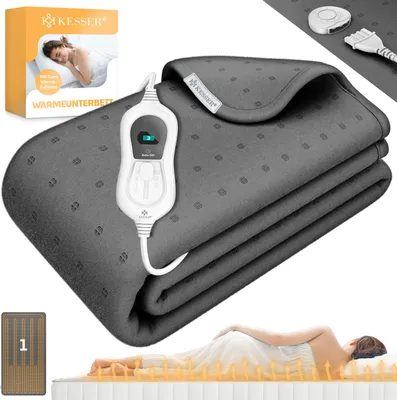 Produktbild von Kesser Wärmeunterbett Vlies, 150x80cm, mit 3 Temperaturstufen, Fernbedienung, Digital-Display, Abschaltautomatik, Überhitzungsschutz, waschbar 30°C, atmungsaktiv & Befestigungsbänder