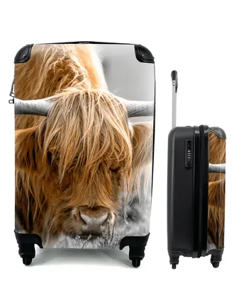 Produktbild von MuchoWow® Koffer Handgepäck Trolley Rollkoffer Kleine Reisekoffer mit 4 Rollen - Schottischer Hochländer - Kuh - Pflanzen - Cabin Size < 55x40x23 cm & 55x40x20 cm - Fotokoffer - Kabinenkoffer - Boardgepäck - Reise-Box - Reisekoffer - Reisegepäck - Koffer mit Bild - Trolley für Kinder