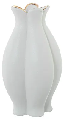 Keramikvase, rechteckig, 23x23x40 cm, Weiß/Gold
