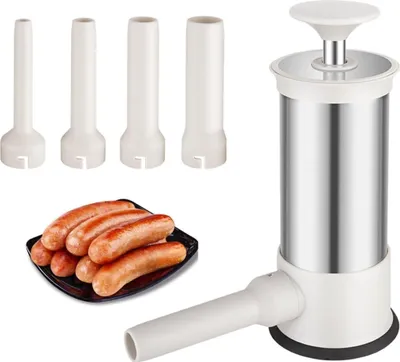 Produktbild von 1kg Manuelle Wurstfüller-Set, SUS304-Edelstahl Wurstmaschine mit 4 PP-Tüllen - STUFFTASTIC