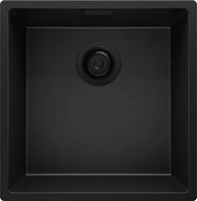 Produktbild von PRIMAGRAN Spülbecken Alles Schwarz 46x47cm, Granitspüle 1 Becken + Ablauf-Set, Küchenspüle ab 50er Unterschrank - London Slim