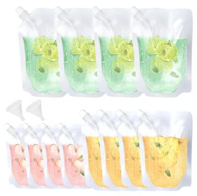 14-teiliges Getränkebeutel-Set, 250/350/500 ml, transparent, wiederverwendbar