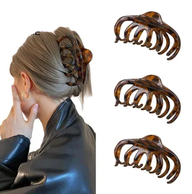 Immagine prodotto di INF Set 3 Fermacapelli a Squalo Extra Large — Presa Forte, PC a Denti Larghi per Capelli Spessi, Fissa Chignon e Acconciature caffè