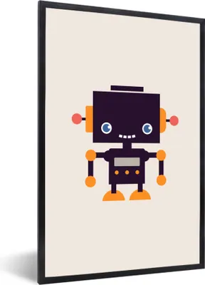 Produktbild von MuchoWow® MuchoWow® Gerahmtes Poster Roboter - Antenne - Orange - Beige - Kind - Kinder 40x60 cm - Poster mit zchwarzem Bilderrahmen - Papierdruck - Wandbilder