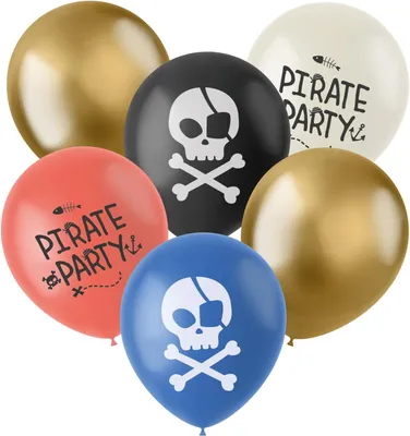Imagen del producto de Decoración pirata para niños: globos de látex para fiestas de piratas, 33 cm de diámetro, paquete de 6 unidades