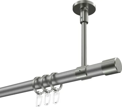 Produktbild von Interdeco Gardinenstange / Vorhangstange Silbergrau / Edelstahl-Optik, Typ Sonette Santo (Kappe) Deckenmontage, 20 mm Ø 1-läufig, 480 cm