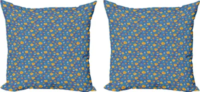 Zdjęcie produktu dla Zestaw poszewek na poduszki ABAKUHAUS Orange (2 szt.), Geometryczny kwiatowy wzór z delikatnymi płatkami i kółkami, 40 x 40 cm, ciemnofioletowy morski niebieski