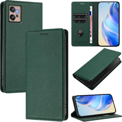 Obrázek produktu pro Kožené pouzdro pro Motorola Moto G32, Litschi kůže, peněženkové pouzdro s přihrádkami na karty a stojánkem Zelený