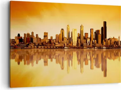 Produktbild von Bild auf Leinwand - Leinwandbild - Stadt Wolkenkratzer Wasser - 120x80cm - Wand Bild - Wanddeko - Leinwanddruck - Bilder - Kunstdruck - Wanddekoration - Leinwand bilder - Wandkunst - AA120x80-0118