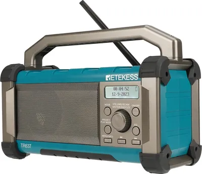 Produktbild von Retekess TR637 rádio na stavenisko s Bluetooth, FM AM s 5000 mAh výkonnou batériou, odolné voči prachu a vode IP54 s USB nabíjačkou Držadlo na prenášanie