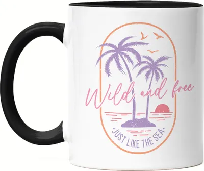 Produktbild von Wild and Free just like the Sea Tasse Schwarz Sonne Strandliebe Meer Ocean Child