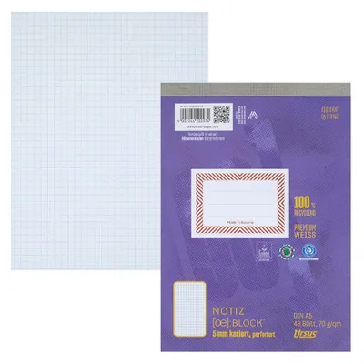 Zdjęcie produktu dla Ursus 03654820 Ursus Notizblock OE DIN A5 kariert