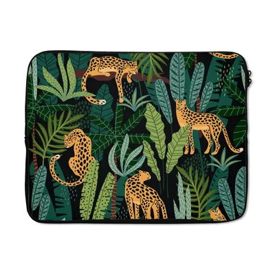 Produktbild von MuchoWow® Laptop Hülle 17 Zoll Laptoptasche Dschungel - Panther - Muster - Jungen - Mädchen - Pflanzen - Zipper - Schutzabdeckung