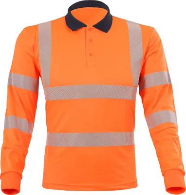 Produktbild von Qualitex  - signalfarben Polo-Longsleeve aus Lyocell - UV-Schutz &  - in Farbe: warnorange/marine - Herren: 4XL