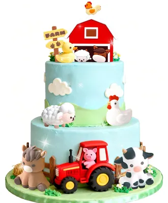 Produktbild von Bauernhof-Motiv-Dekorationsset für Kuchen – Kuh/Schaf – Geburtstag – Kuchendekoration – Festliche Dekoration