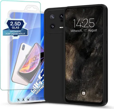 Produktbild von Hülle für Xiaomi 13 5G mit 9H Displayglas Displayschutz Plus Case Cover Bumper Silikon Softgrip Schutzhülle Farbe: Schwarz