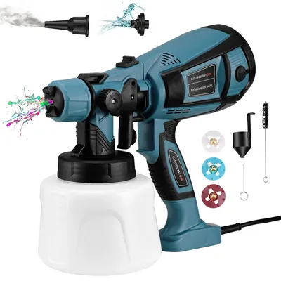 Immagine prodotto di Pistola a spruzzo elettrica per verniciatura - Sistema di verniciatura a spruzzo - Potenza: 650W - 3 modalità di spruzzo - 4 ugelli - Serbatoio da 1400 ml - Adatta per pareti, recinzioni, mobili