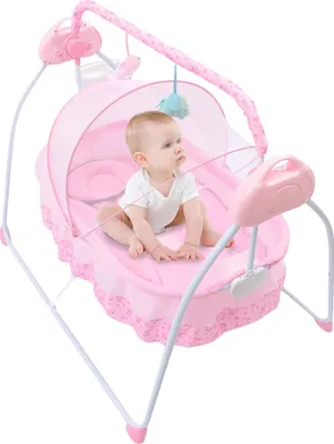 Obrázek produktu pro Dětská kolébka s houpáním, nastavitelná v 5 rychlostech, funkce časovače, přenosný design, růžová barva
