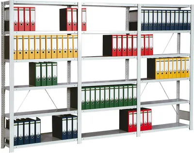 Produktbild von Büro-Fachbodenregal FALKE Stecksystem | Grundregal | Tall | HxBxT 200x88x30cm | 6 Stahlfachboden | Einseitig nutzbar | Lichtgrau