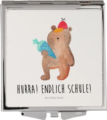 Produktbild von Mr. & Mrs. Panda Schminkspiegel Bär Schultüte - Weiß - Geschenk, Teddy, Kosmetikspiegel, Erster Schultag, Taschenspiegel, Einschulung, Grundschule, Schulanfang, klappbar