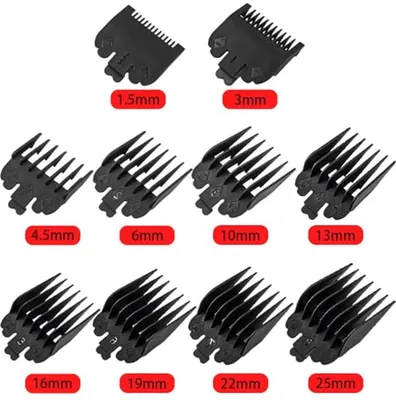 Tondeuse Kammen Set - Aufsteckkämme Aufsatzstücke - Haare Schneiden - 10 Verschiedene Größen - 15-25 mm - Schwarz