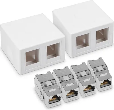 Produktbild von kwmobile 2x CAT 6A Aufputz Netzwerkdose inkl. 4x Keystone Module - 2 Port RJ45 Buchse 10 Gbit/s - Netzwerk LAN Aufputzdose Internetdose Set in Weiß
