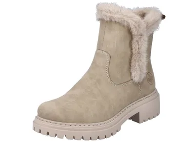 Produktbild von Rieker Damen Winterboot Stiefelette Reißverschluss Warmfutter Ziernaht kuscheliges Schaftende 72682, Größe:39 EU, Farbe:Beige
