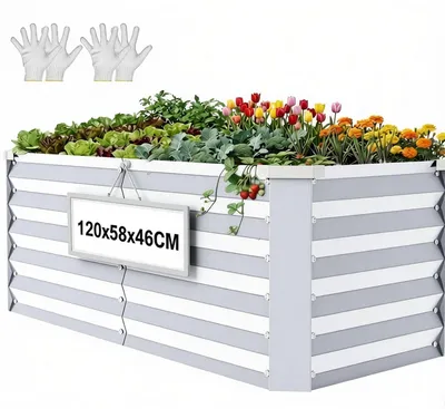 Immagine prodotto di Fioriera rialzata in acciaio zincato, dimensioni 120x58x46 cm, ideale per ortaggi