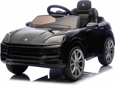 Produktbild von Elektrisches Ride-On Auto Porsche Cayenne 12V mit Hinterradantrieb – Lizenzmodell (Einzelsitz), schwarz, Lithium-Batterie, breiter Sitz, gefederte Achsen, 2,4 GHz Fernbedienung, MP3-Player mit USB-/AUX-Eingang, LED-Leuchten