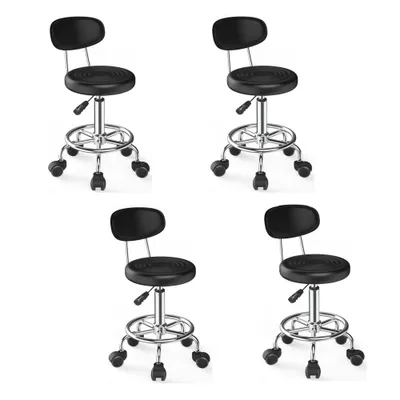 Produktbild von 4er Set Drehhocker Mit Rückenlehne Rollhocker höhenverstellbar Kosmetikhocker Rollen Arbeitshocker Drehstuhl Praxishocker Schwarz
