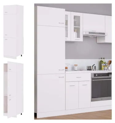 Produktbild von Kühlumbauschrank mit 4 Regalböden, Hochschrank für die Küche, Küchenmöbel in Weiß, 60x57x207 cm aus Holzwerkstoff
