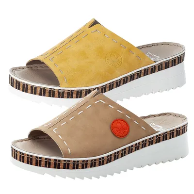 Produktbild von Rieker Damen Pantoletten Plateau Keilabsatz V3293, Größe:41 EU, Farbe:Beige