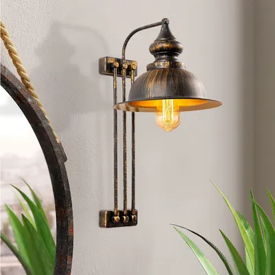Produktbild von Opviq, Wandleuchte aus Metall, Antik, 28 x 32 cm, Höhe 53 cm | E27 Fassung, max. 40 W, IP20 | Stilvolles, industrielles Design für moderne Wohnräume.