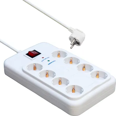 Immagine prodotto di Presa multipla con interruttore - 8 vie (due file) - 1,5 metri - Bianco - Allteq