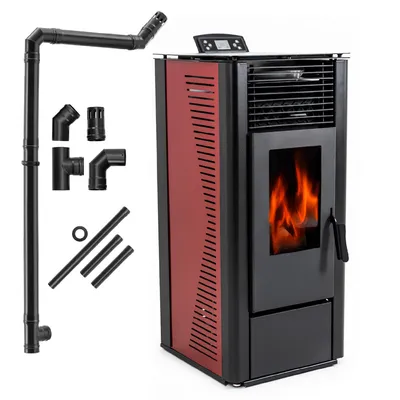 Immagine prodotto di THUNDER® | KARMEN RED | Stufa a pellet | 10 kW | Set di tubi di collegamento Ø 80 mm | rosso