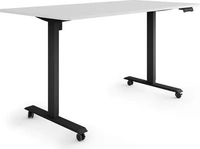 Produktbild von ESMART Germany ETX-121BG 160x80cm Hellgrau Ergonomischer Steh-Sitz-Schreibtisch auf Rollen Stufenlos elektrisch höhenverstellbar 78,5-128,5cm 3 x Memory USB Ladeport Aktivitätserinnerung
