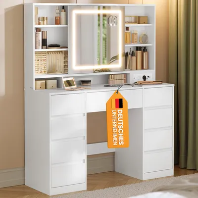 Produktbild von VASAGLE Schminktisch mit Beleuchtung und mit Spiege, 9 Schubladen