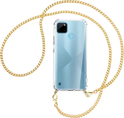 Produktbild von Handykette Backcover-Schutzhülle mit Band (Metall goldfarben) für  Realme C21Y /C25Y - goldfarbene Kette